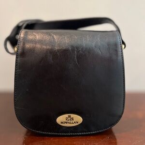 Vintage Rowallan of Scotland Black Leather Saddle-Style Bag